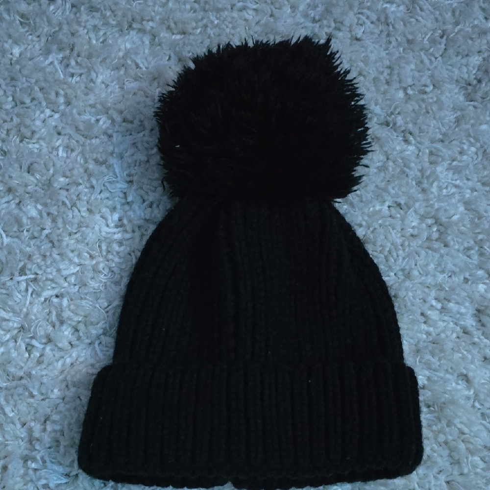 Cozy Black Knit Pom-Pom Beanie for Kids